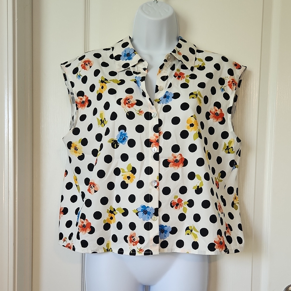 Marc New York Floral Polka Dot Stetch Poplin Top